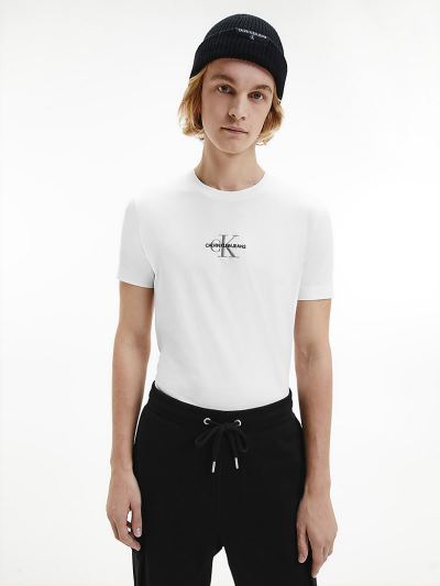 Calvin Klein Ruhák HU409916 | Calvin Klein Slim Organic Cotton Monogram Férfi Póló Világos Fehér